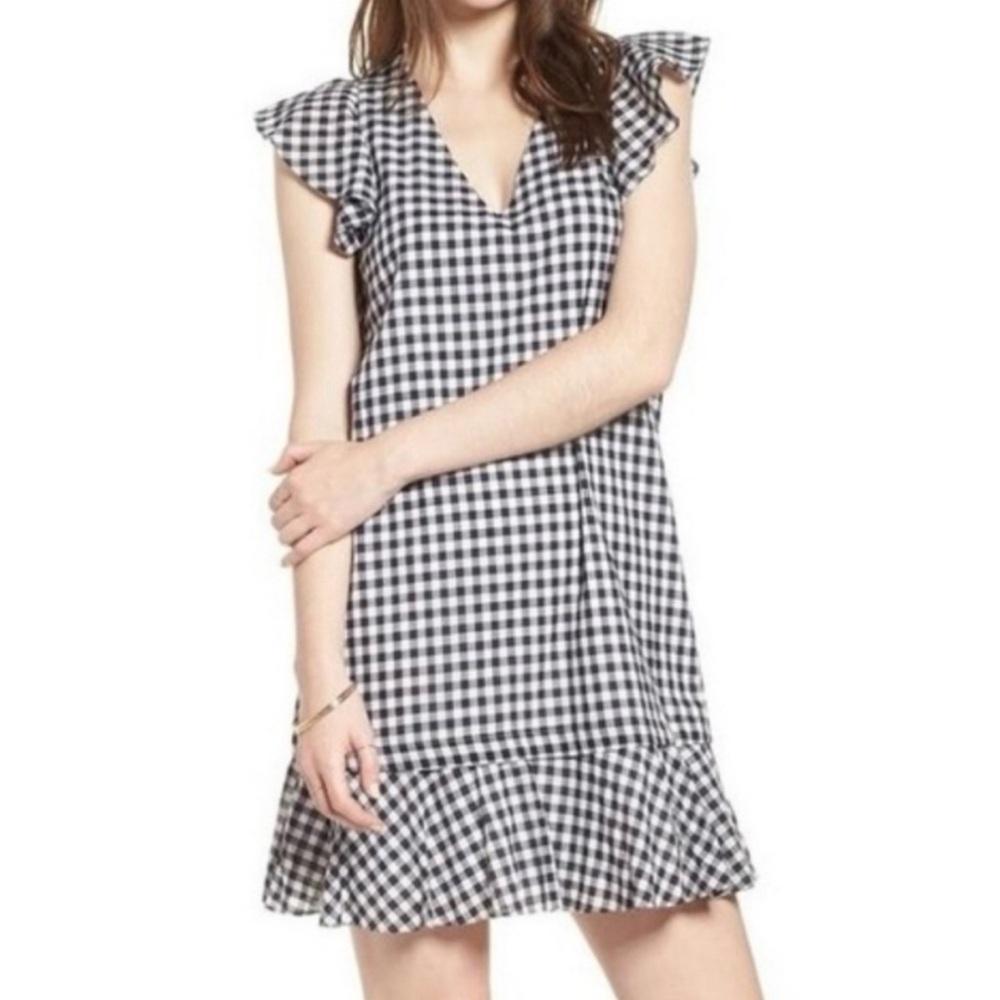Madewell Black & White Gingham Ruffle Sleeve Dress 2
